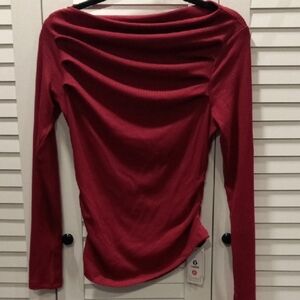 Tarse Women's Long Sleeve Top Asemetrical Neck Ruched & Ribbed Knit